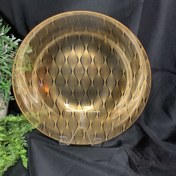 Mid Century Modern Danish glass bowl with geometric gold overlay - Picture 2 of 10